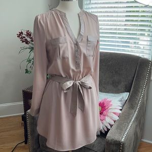 Love Riche long sleeve taupe shirt dress Sz L EUC